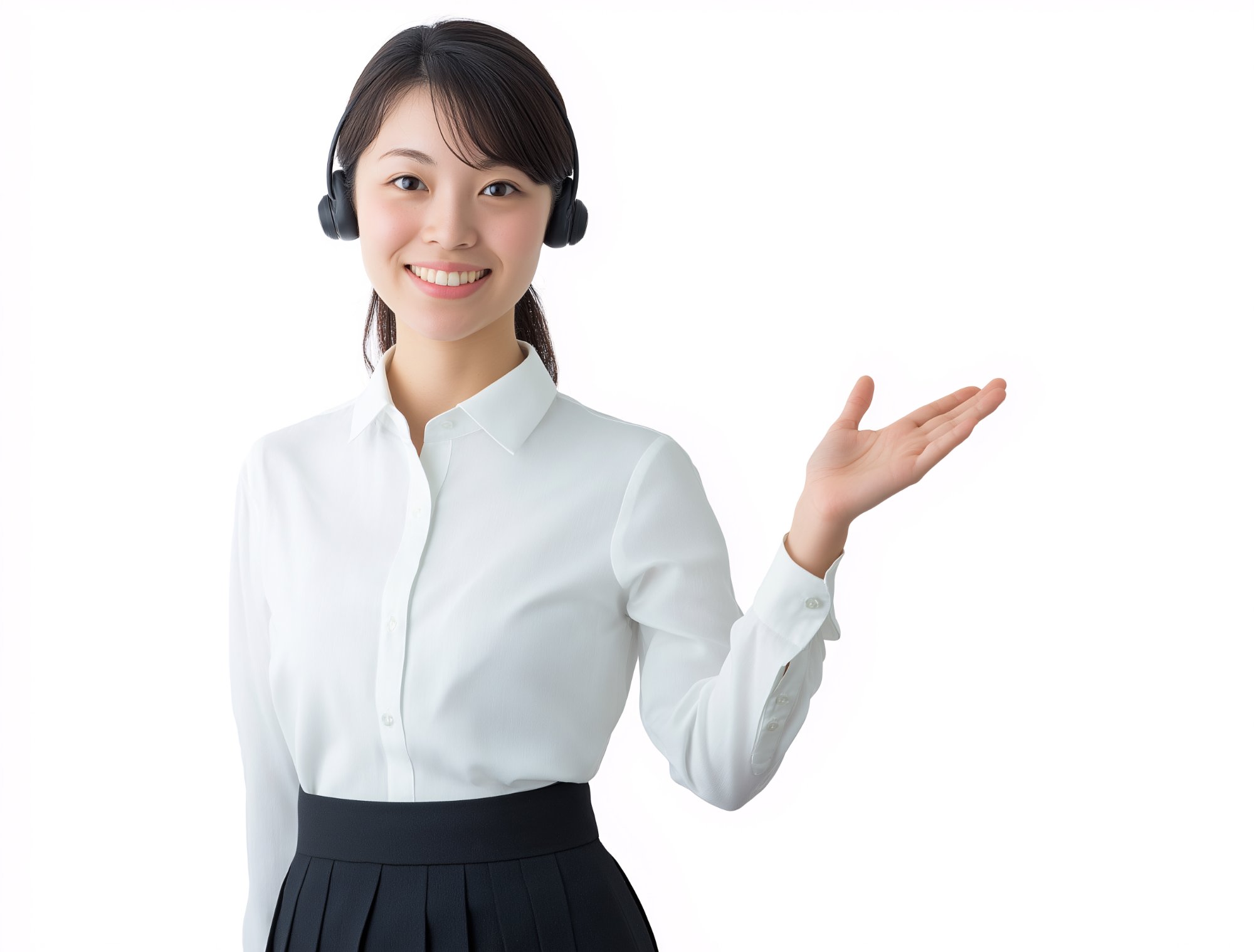 ヘッドセットを付けた女性スタッフが笑顔でご案内